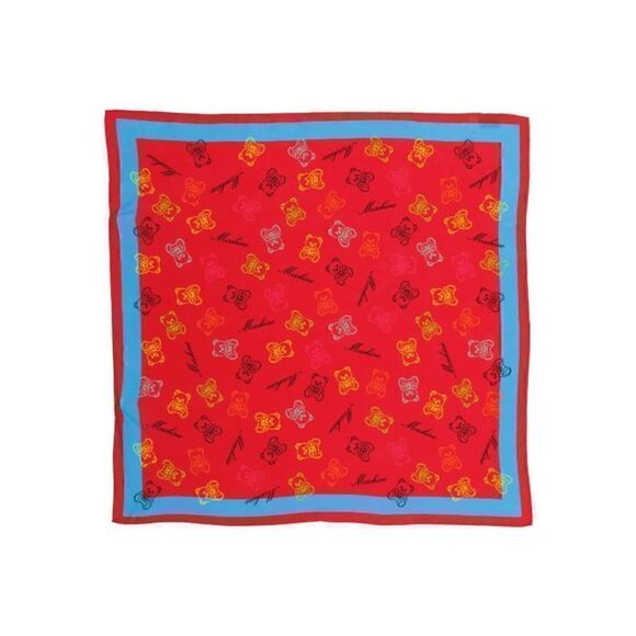 🐻 NWT MOSCHINO Iconic Teddy Bear Print Luxe Red Silk Scarf MSRP $245 - Picture 5 of 16